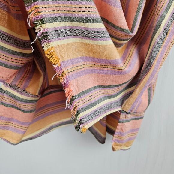 Drew Anthropologie Linen Agave Stripe Tank Top M Pink Gold Multicolor Boho - Picture 5 of 7